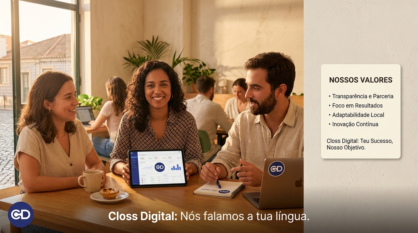 Plano americano horizontal de duas pessoas em conversa profissional descontraída, alusivo à proximidade da agência com os clientes.