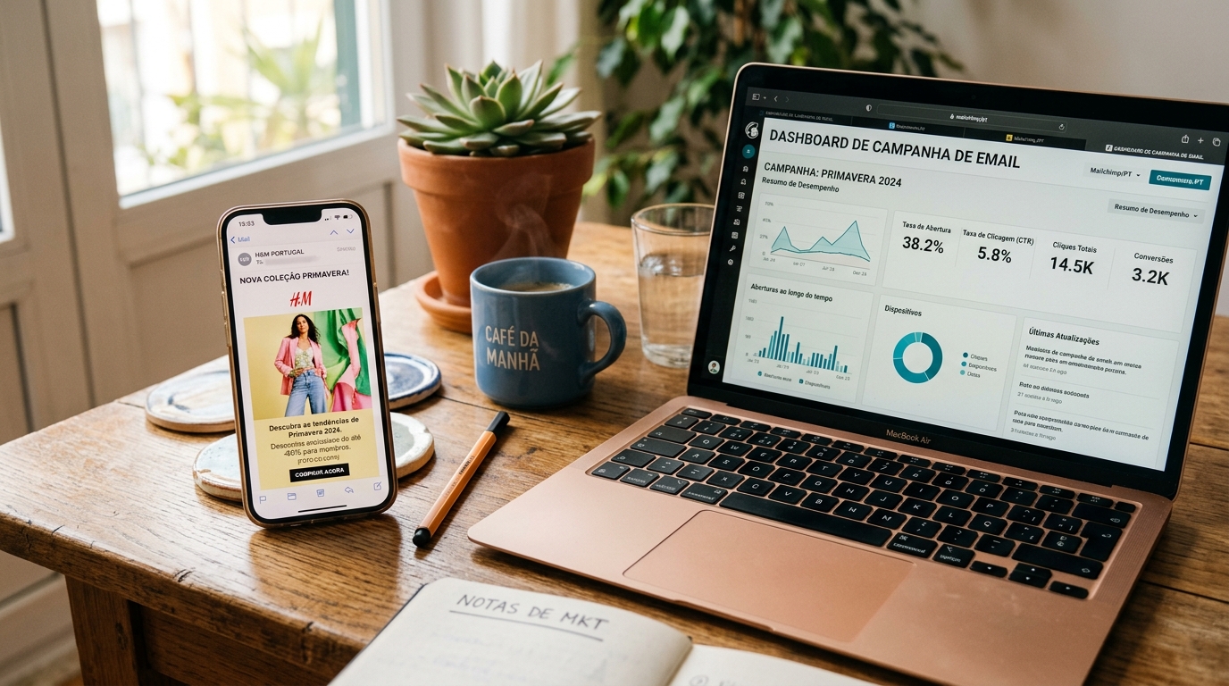 Smartphone com uma aplicação de e-mail marketing aberta, representando o envio automático de sequências de e-mail.