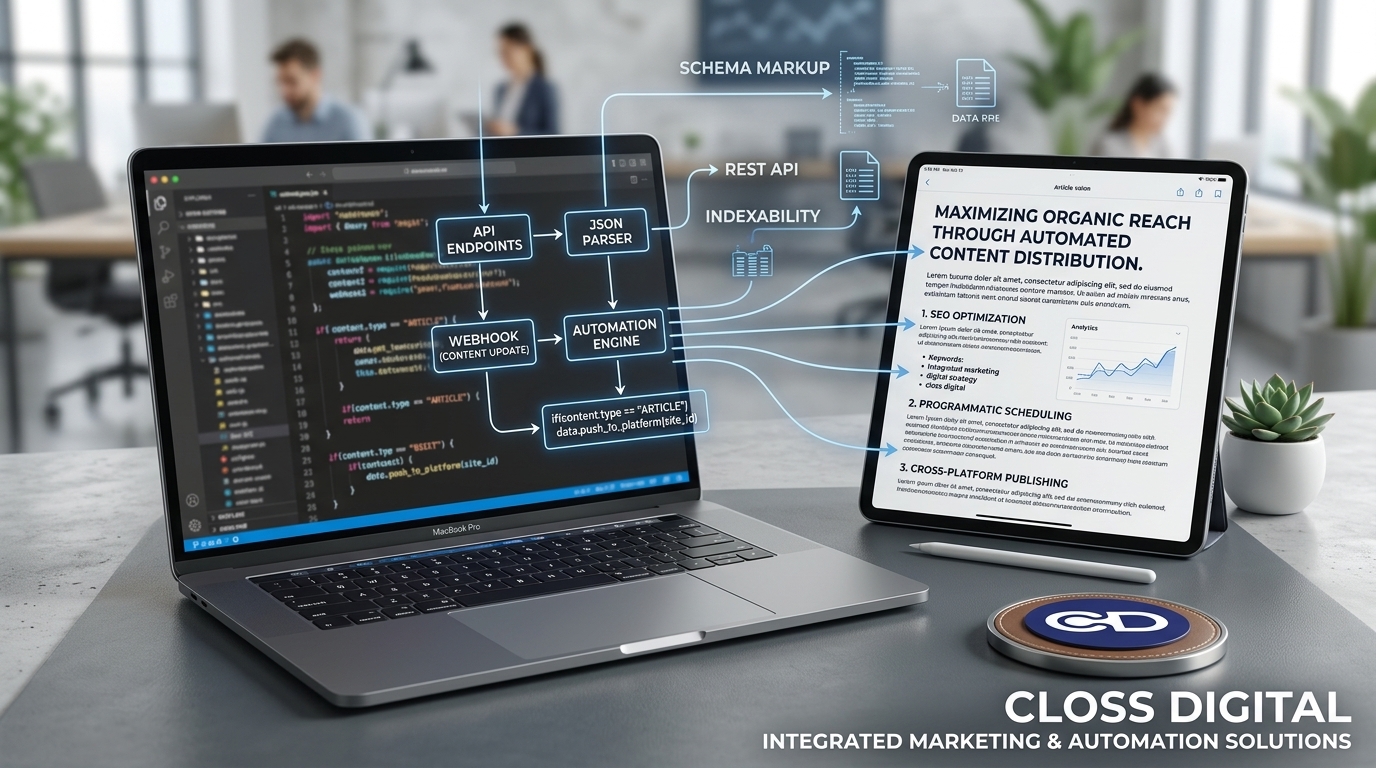 Composição com código e documento, alusiva a sistemas, integrações e conteúdo.