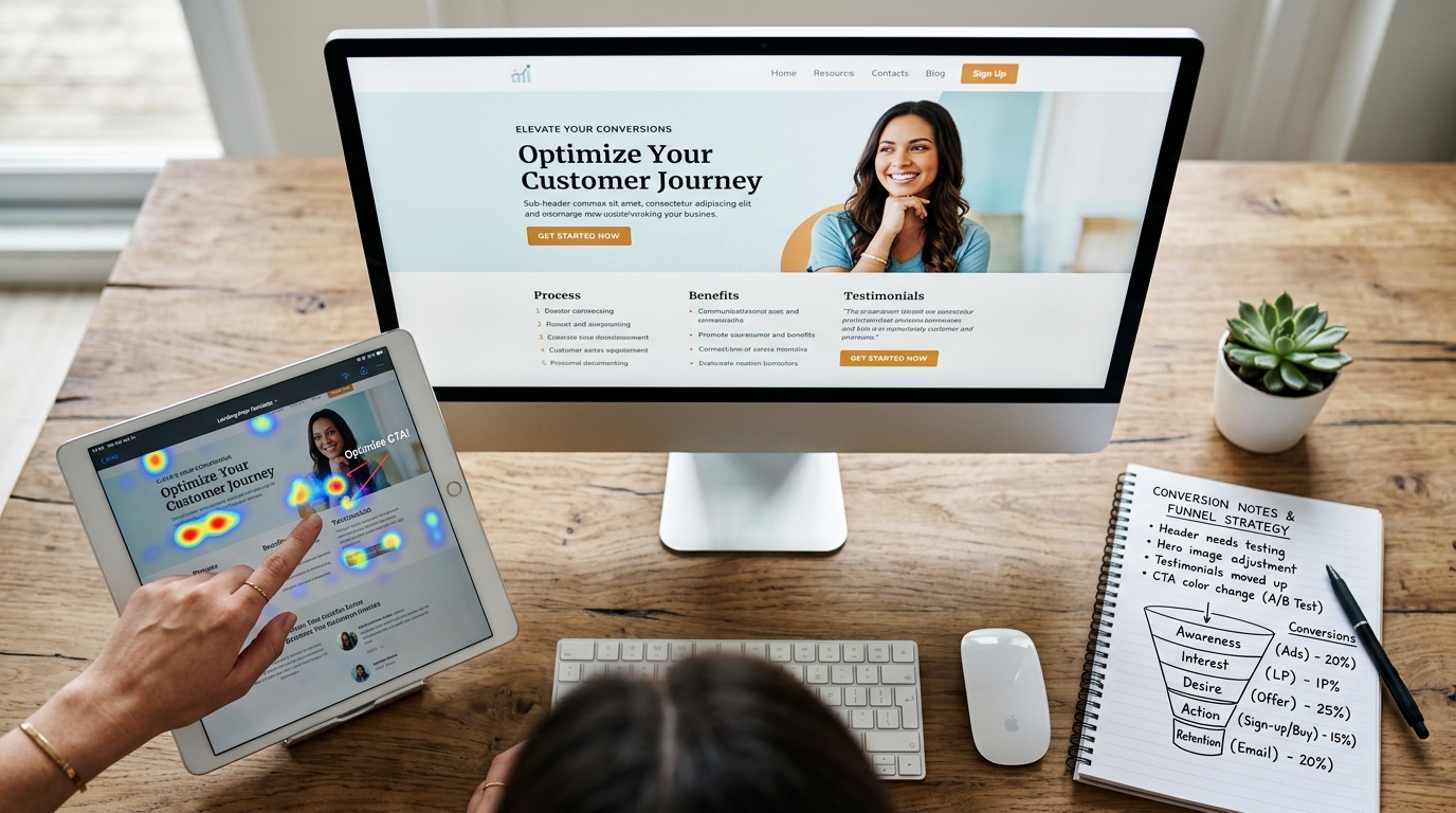 Interface de landing page em destaque, pensada para uma ação clara do visitante.